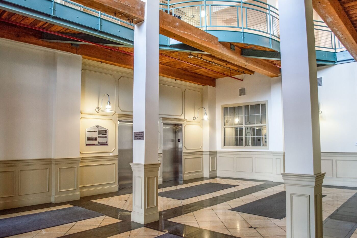 Clover Leaf Mills Fall River office lobby — 800-5,124 SF available, exposed brick
